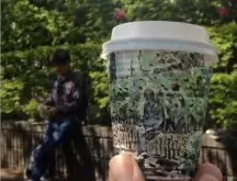 手动版 360 度全景图，咖啡纸杯上的东京街头随写