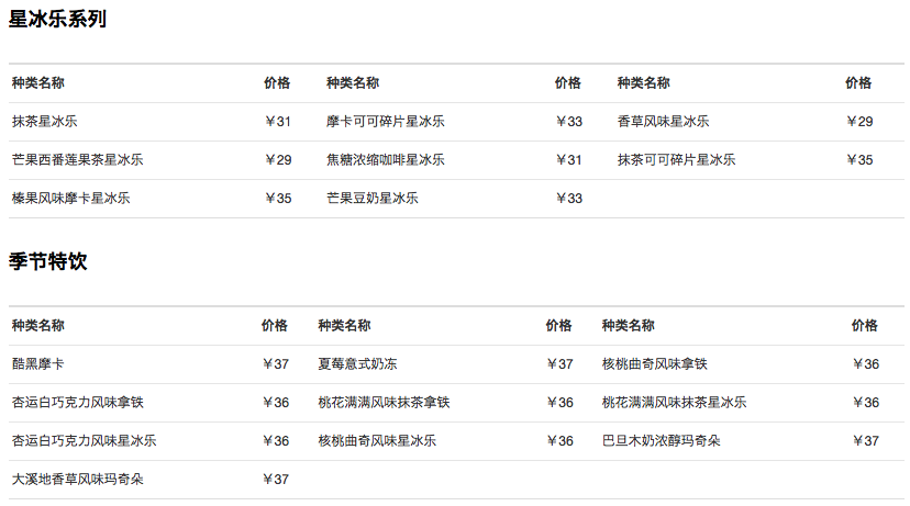 星巴克网上订餐官网星巴克菜单18价目表照片图片19新品菜单中国咖啡网